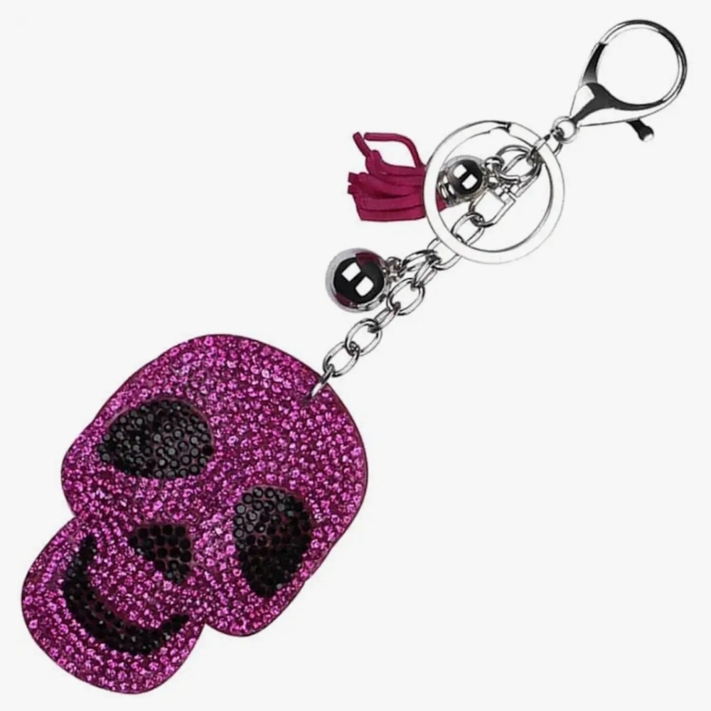 Rhinestone Pendant Tassel Key Ring for Purse Handbag Car Decor Skull Black - Picture 9 of 9